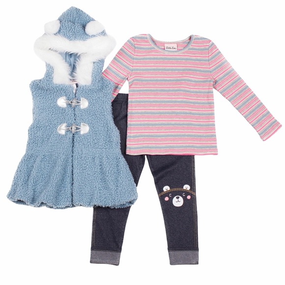 Little Lass 3-Piece Faux Fur Vest Leggings Set Size 12 months
